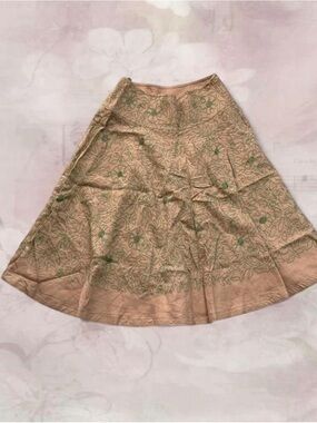 DKNY Floral A-Line Skirt with Green Beaded Embroidery